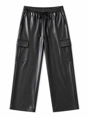 Sweet Envy Faux Leather Cargo Pants - Black Wide Leg - Women’s Size Large